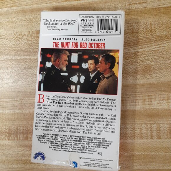 The Hunt for Red October 1990 VHS Tom Clancy Sean Connery Tim Curry Action VTG - Picture 4 of 8